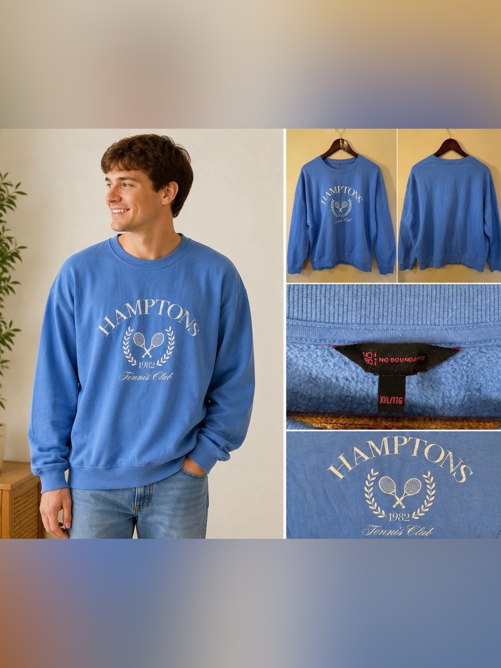 No Boundaries Blue Hamptons Tennis Club Crewneck Sweatshirt - Picture 2 of 7